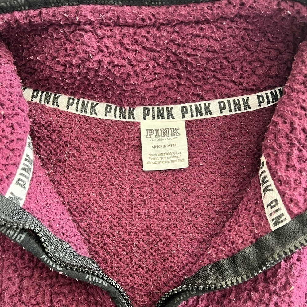 Pink by Victoria Secret Maroon Sherpa Quarter Zip Pull Over Jacket Size Small - Picture 5 of 12
